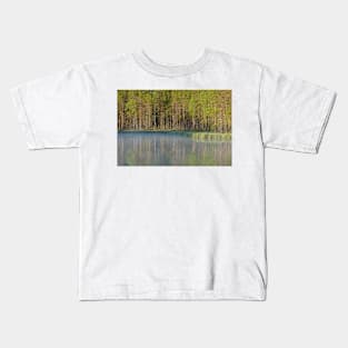 Forest reflecting to small lake at morning Kids T-Shirt